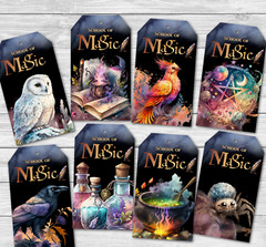 8 School of Magic Magicians & Wizards Party Gift Tags & Ribbon – Set A