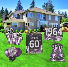 5Pcs 60Th Birthday Decorations Purple Silver, Happy 60 Birthday Yard