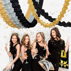 Black-Gold Silver Party-Decorations Streamers Garland – 157Ft Graduation Four-Le