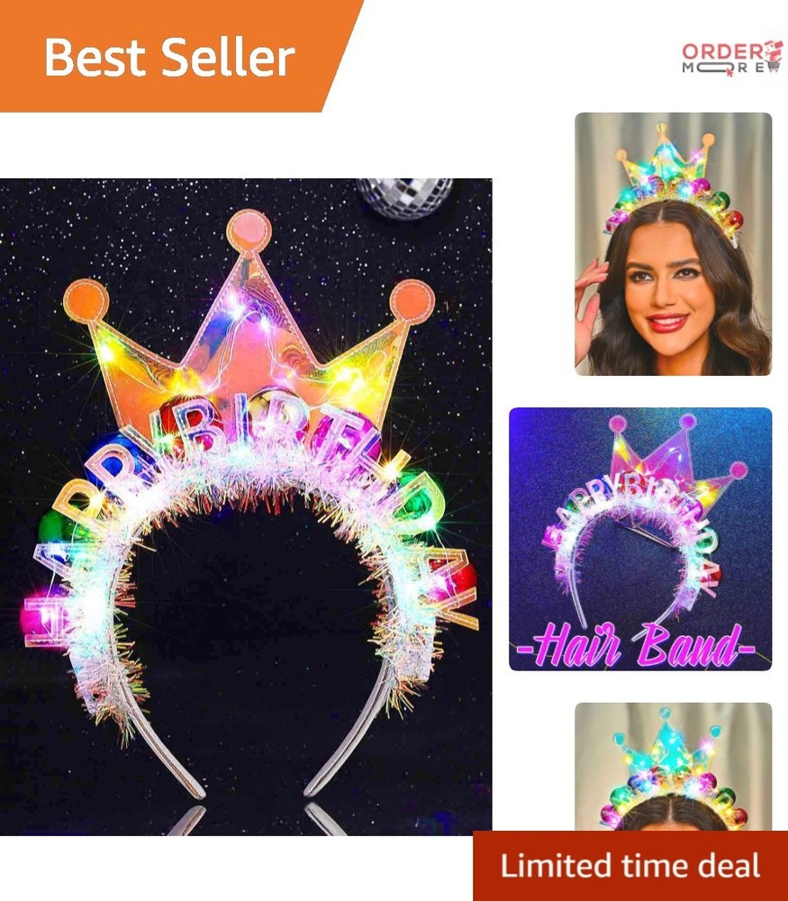 Light Up Birthday Crown Headband Glow Ball Sparkly Hair Accessories Women