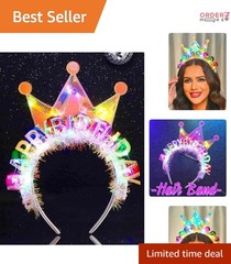 Light Up Birthday Crown Headband Glow Ball Sparkly Hair Accessories Women