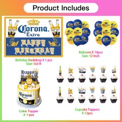 Modelo Beer Corona Extra Party Supplies Set Balloons Cake Toppers Banner