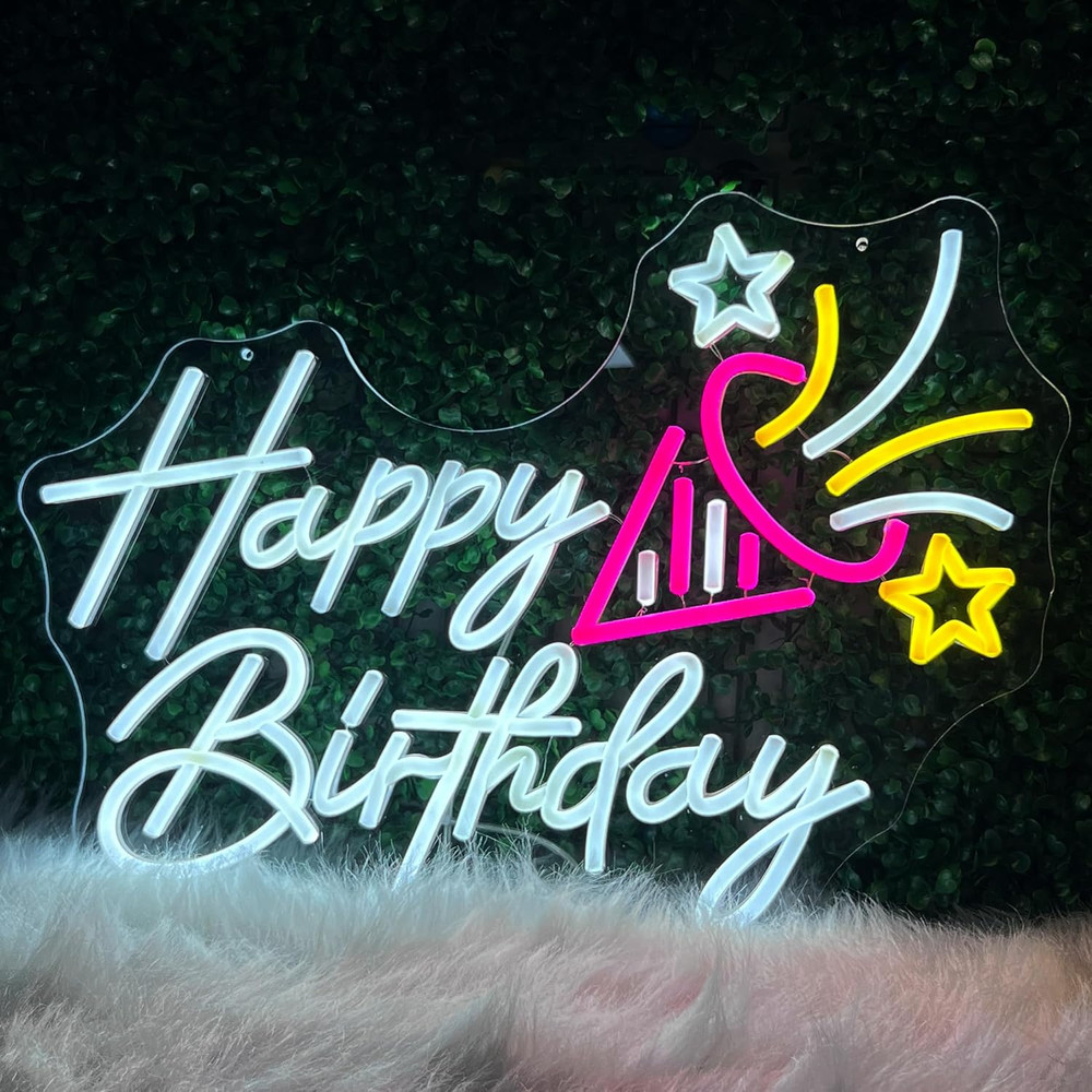 20» LED Happy Birthday Neon Sign – Light Up Party Wall Decor with USB Plug