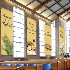 4Pcs Easter Church Banners for Sanctuary Wall Religious Banners Hanging Backdrop
