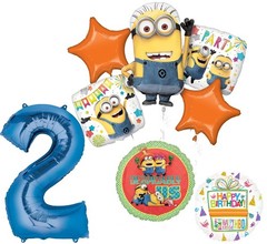Descpicable Me Minions 2nd Birthday Party Supplies 8 pc Balloon Bouquet Decor…