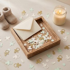 200Pcs Baby Shower Confetti, Sage Green Gold Baby Shower Decorations