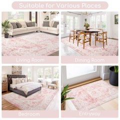 Area Rug – 3×5 Washable Pink Rug Honeycomb Non Slip Retro Rugs Soft Faux Wool…