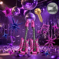 14PCS Music Theme Party Balloon Decorations, Guitar Foil Balloons with Disco …