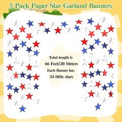 Red White and Blue Star Garland Banner, 66 Feet Patriotic Star Hanging Streamer