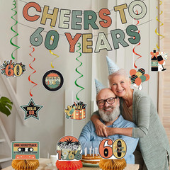 60Th Birthday Decorations Women Men, Cheers to 60 Years Banner Centerpieces Hang