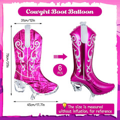 6 Pcs Cowboy Boot Balloons Bulk 25.6 Inch Large Cowgirl Rodeo Western Foil Jumbo