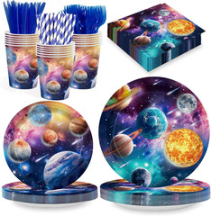 168PCS Planet Party Supplies for Girls Boys Space Themed Happy Birthday Party De