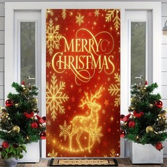 Merry Christmas Door Cover 71×35 Inch Front Porch Door Banners Decoration Win…