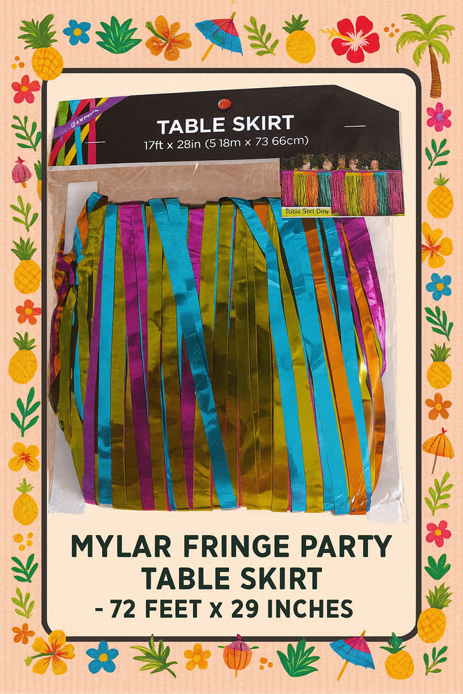 🎉 Mylar Fringe Party Table Skirt – 72 Feet x 29 Inches 🌴