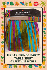 🎉 Mylar Fringe Party Table Skirt – 72 Feet x 29 Inches 🌴