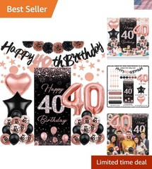 Complete Rose Gold 40th Birthday Decor Set – Balloons, Backdrop & Star Streamers