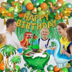 Dinosaur Birthday Party Decorations Supplies, 124Pcs Dinosaur Green Orange Bl…