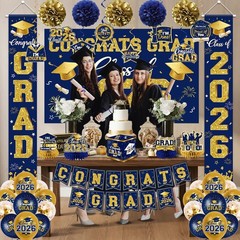 Navy Blue 2026 Graduation Decorations Set – Congrats Grad Party Supplies, Card B