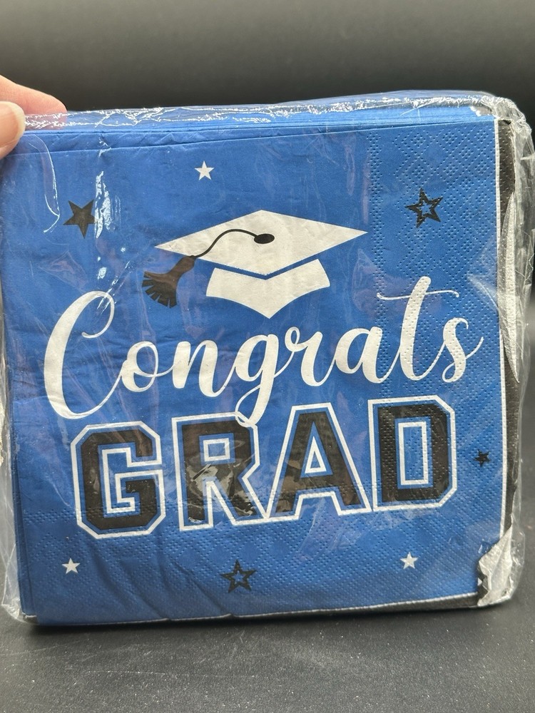 100 Congrats GRAD Blue Graduation any year Luncheon Dinner Napkins NIP
