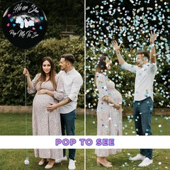 2pc Gender Reveal Confetti Balloons He or She Pop Me Baby Shower Decor Set