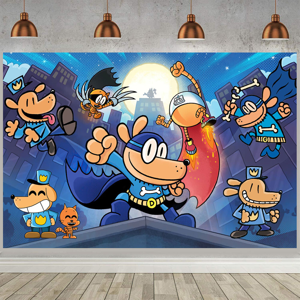 Dog Man Party Supplies Backdrop Banner Poster Vinyl Birthday Gift 5x3ft