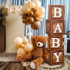 DataMoon Teddy Bear Baby Shower Decorations – Baby Boxes with Letters,Boho Ba…