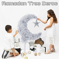 3FT 90 LED Lighted Eid Ramadan Tree Handmade Mubarak Muslim Crescent Moon Star A