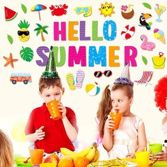 72 PCS Hello Summer Hawaiian Theme Cutouts Pool Beach Bulletin Board Decor