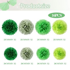16 PCS Green Tissue Paper Pom Poms Flowers Groovy Birthday Party Decor