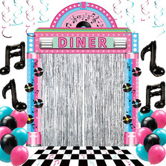 31 Pcs 50S Party Decorations 1950S Retro Diner Party Banners Black White Checker