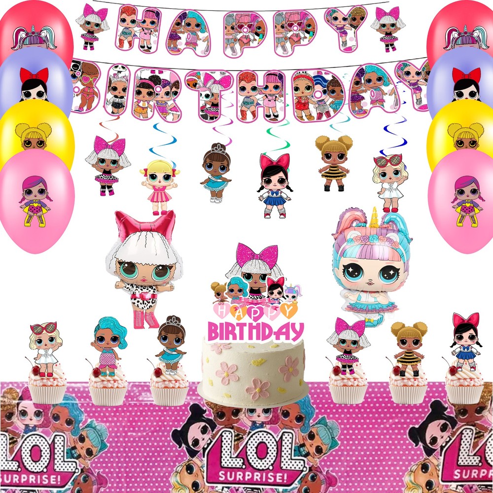 LOL Surprise Dolls Party Decoration Balloons Cake Topper Banner Tablecloth Swirl