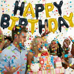 Stunning Reusable Mylar Happy Birthday Banner with Ribbon – 16 Inch Letters