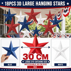 18 Pcs 12» 3D Large Patriotic Paper Stars Hanging Decorations 4Th of July Red W