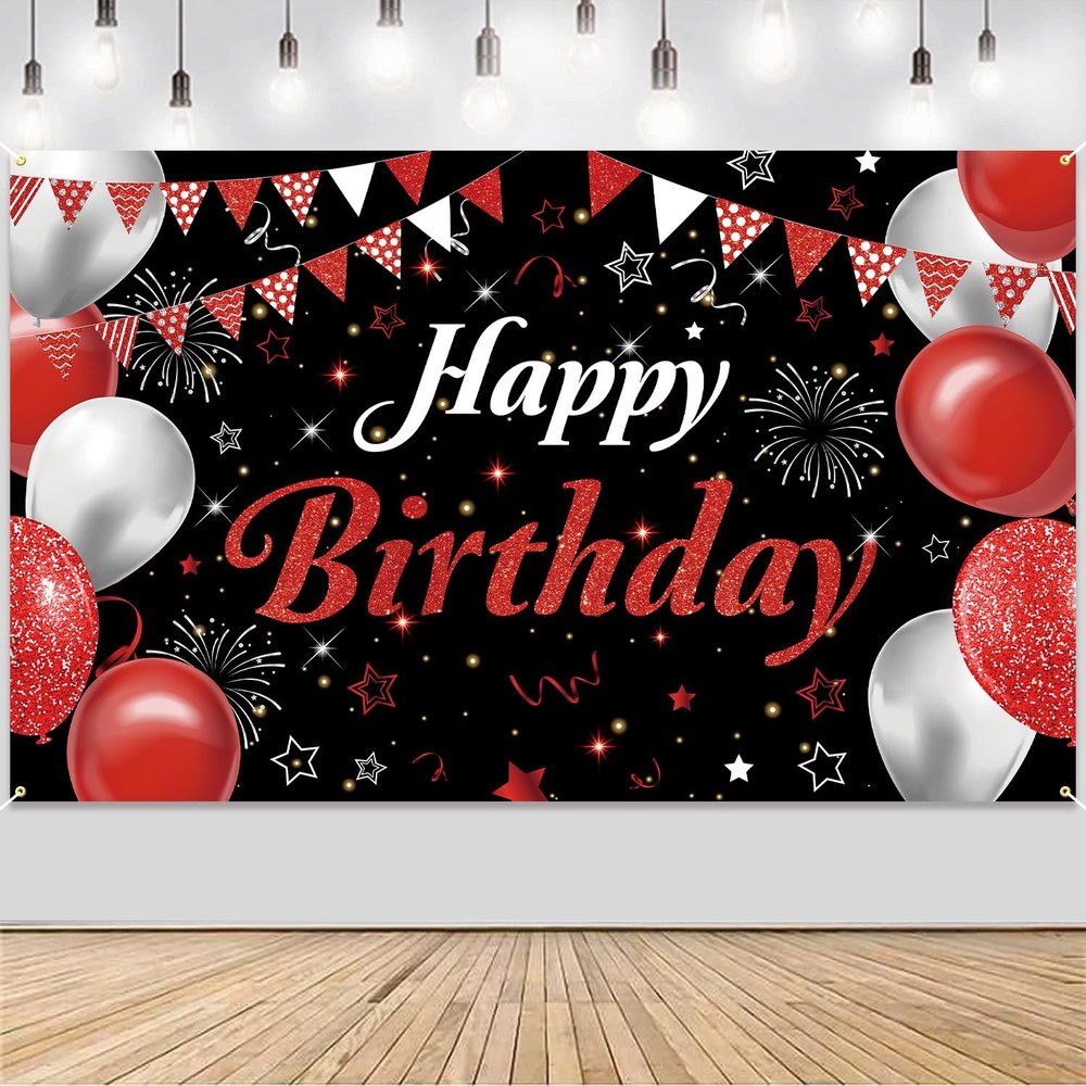 Happy Birthday Banner – Decorations for Men Women Party 71 x 45 inches, red