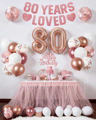 80Th Birthday Decorations for Women – Rose Gold “80 Years Loved” Banner, Happy 8
