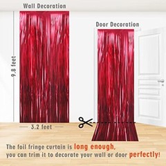 3.2 ft x 9.8 ft Metallic Tinsel Foil Fringe Curtains Party Photo 1 Burgundy