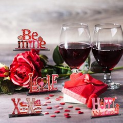 4 PCS Valentines Day Love Wooden Table Sign Tabletop Centerpiece Ornaments