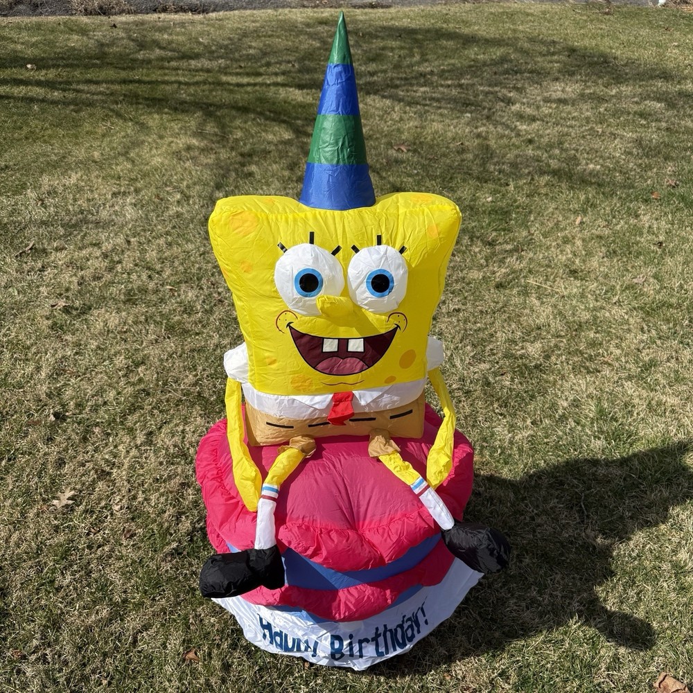Gemmy SpongeBob SquarePants 4 Foot Air Blown Happy Birthday Indoor/Outdoor Works