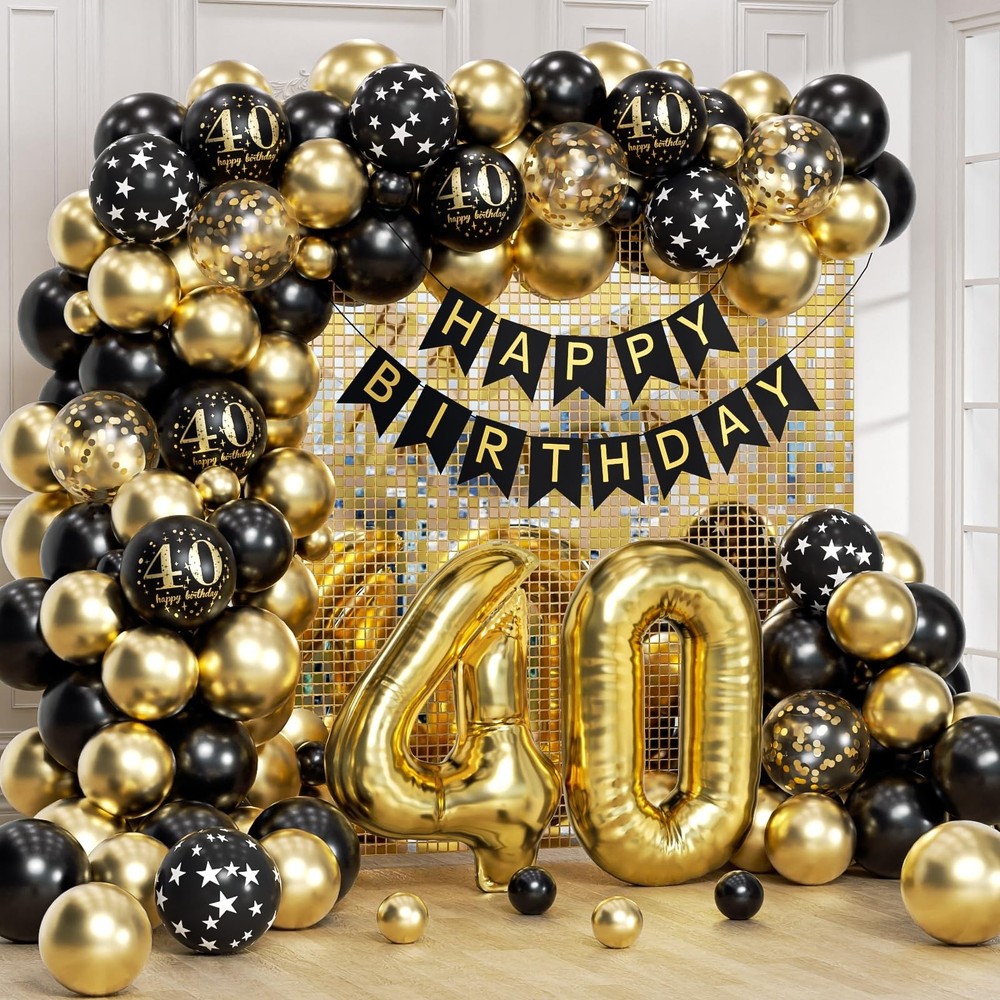 115pcs 40th Birthday Balloon Arch with Black Gold Balloon Garland happy Birth…