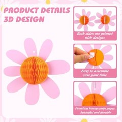 Poen 12 Pcs Daisy Honeycomb Balls Decorations Boho Daisy Flower Pastel Color
