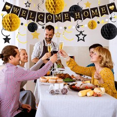 Welcome Home Decorations Banner with Glitter Stars Hanging Black