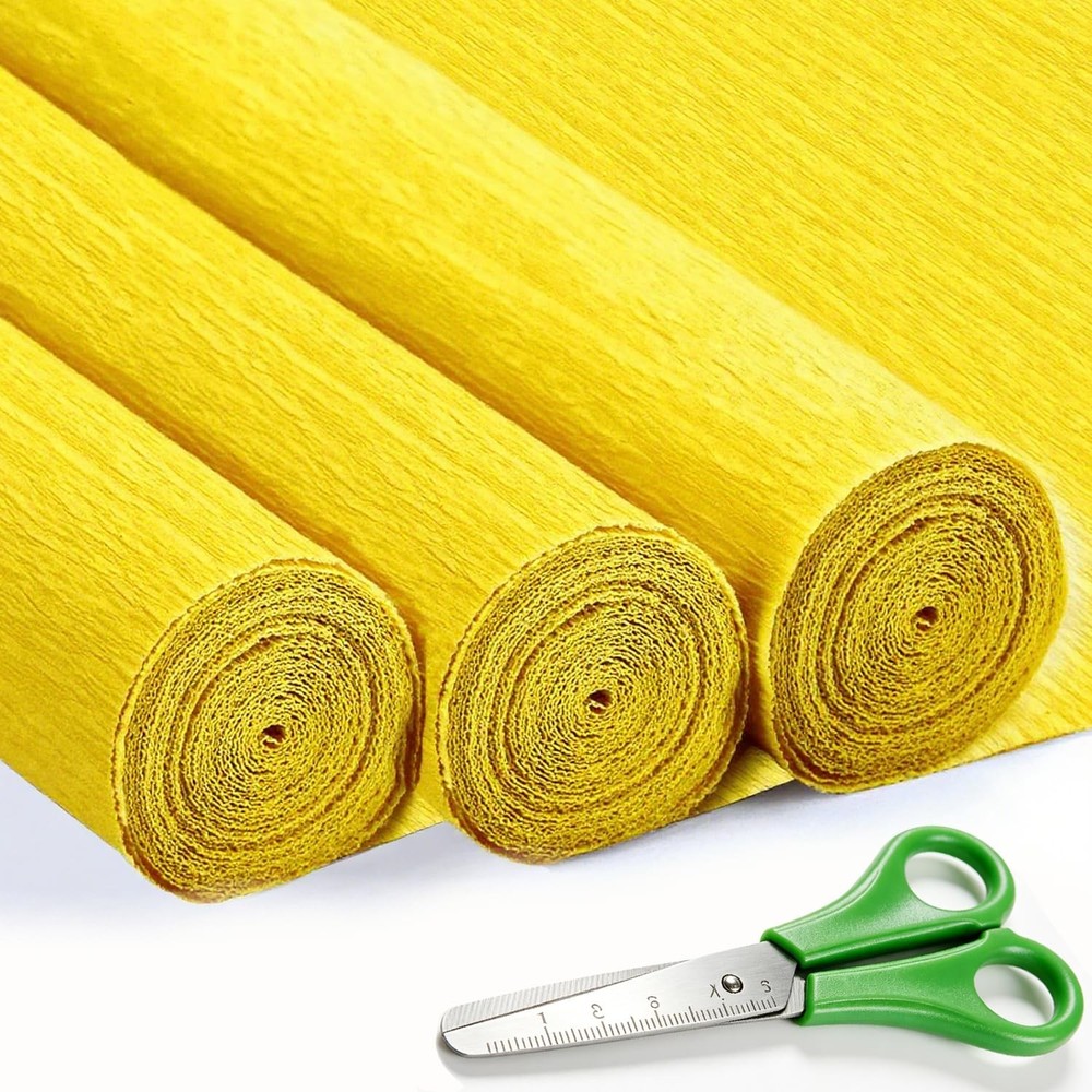 3 Rolls Yellow Crepe Paper Rolls 17×98 Inch Heavy Duty DIY Flower Decoration