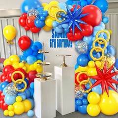 Cartoon Balloon Arch Kit,184Pcs Red Yellow Blue Gold Confetti diy Long Balloo…