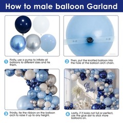 Blue White Silver Balloons Arch Kit, Navy Dark Pearl Blue Metallic Light Blue…