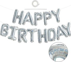 Eco-Friendly 16 Inch Silver Birthday Balloon Banner – Self-Sealing Foil Letters