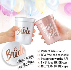 Bride & Team Bride Bachelorette Wedding Showers Party Cups 11 Pk Pink White 16oz