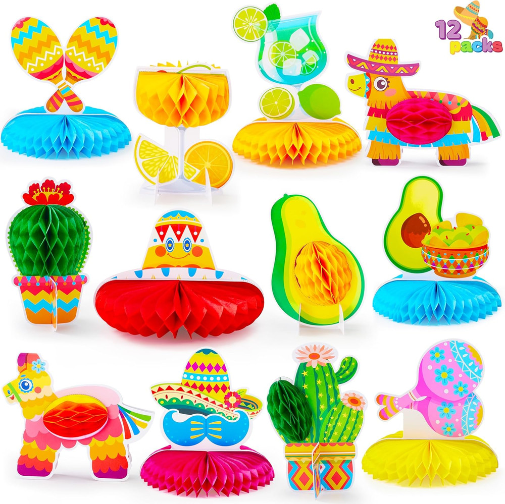 12 Pcs Cinco De Mayo Fiesta Honeycomb Centerpiece Taco Mexican Party Table Decor