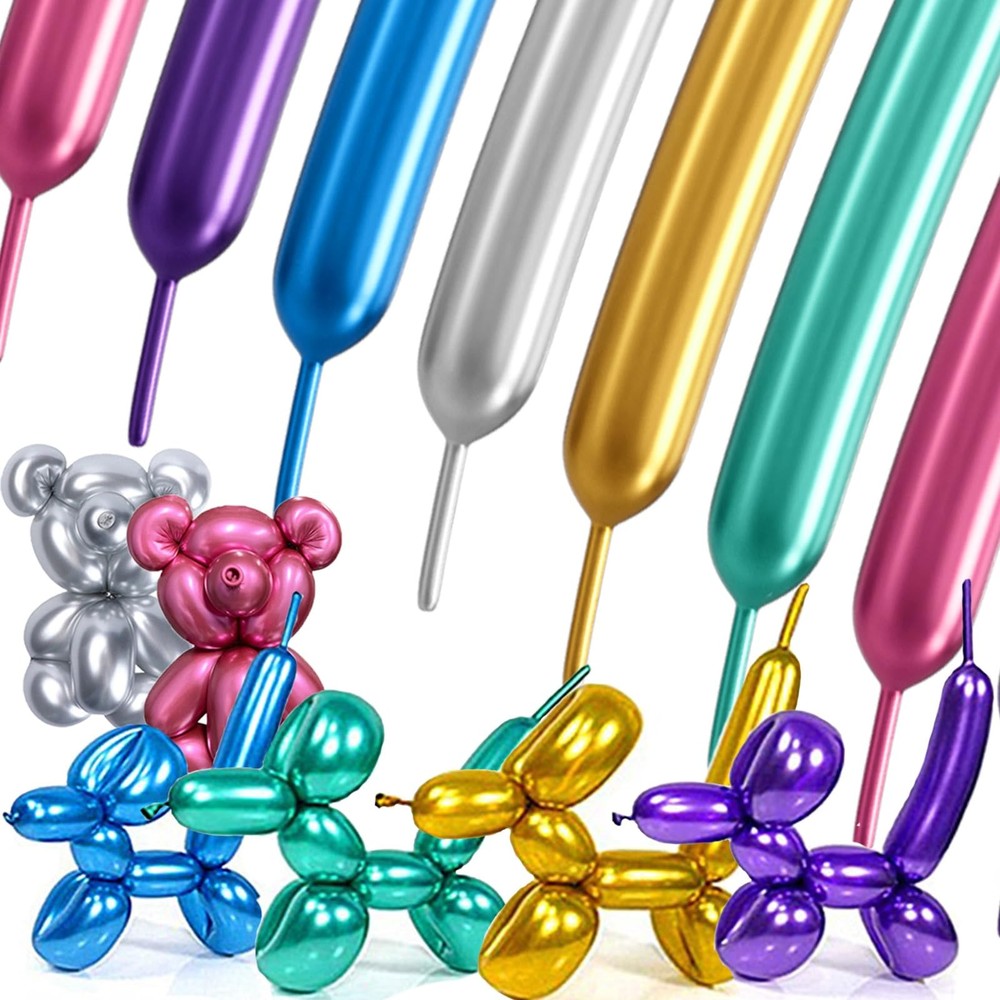 Metallic 260 Balloons 100PCS Multicolored Latex Long Shiny Balloon to Twistin…