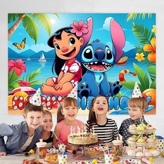 Wall Decor Backdrop for Stitch Birthday Decorations, Cute 5×3.25 feet, blue