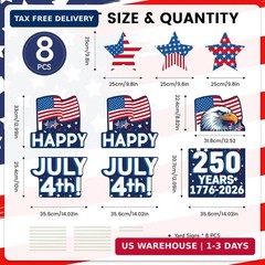 8 PCS 4th of July Yard Signs with Stakes, 250th Anniversary Independence Day Out